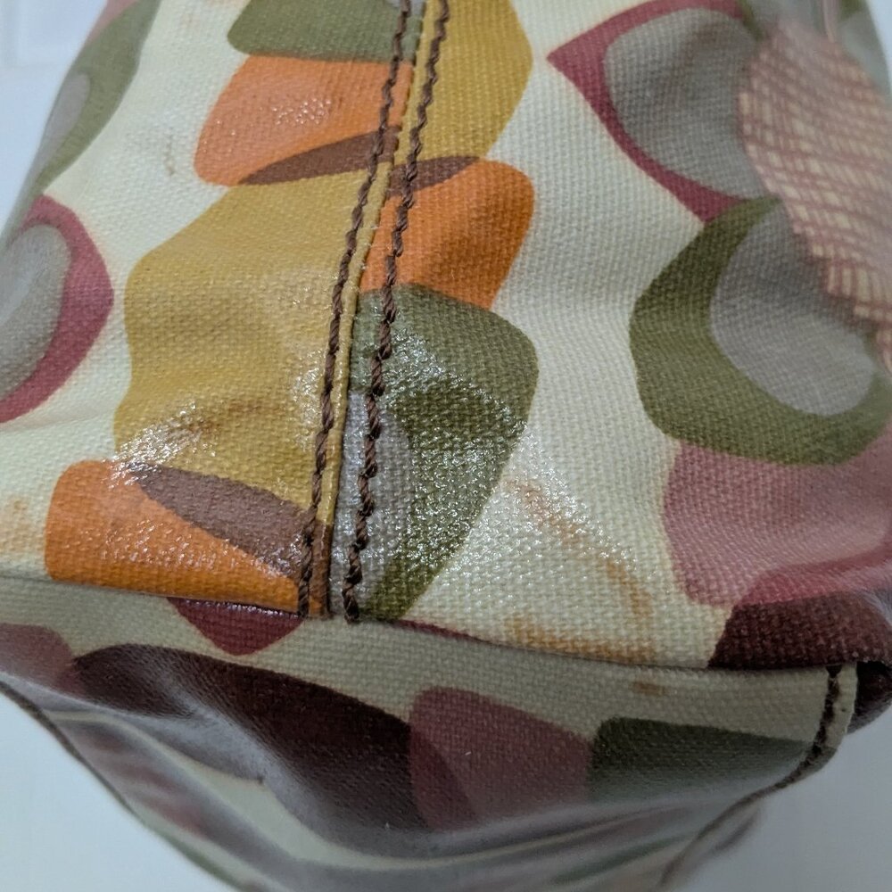 Vintage Fossil KeyPer Vibrant Floral Coated Canvas and Brown Leather Tote Should - Picture 8 of 16